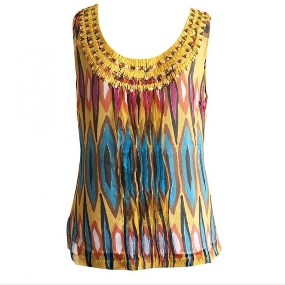 Tory Burch Multicolor Sequin Silk Top